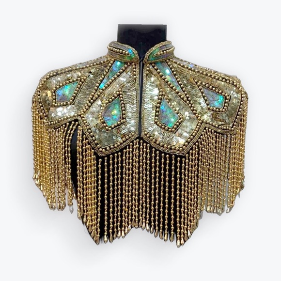 Jackets & Blazers - Hologram and Gold Beaded Cape